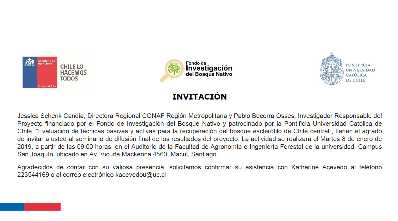 Invitación cierre proyectos bosques esclerófilos